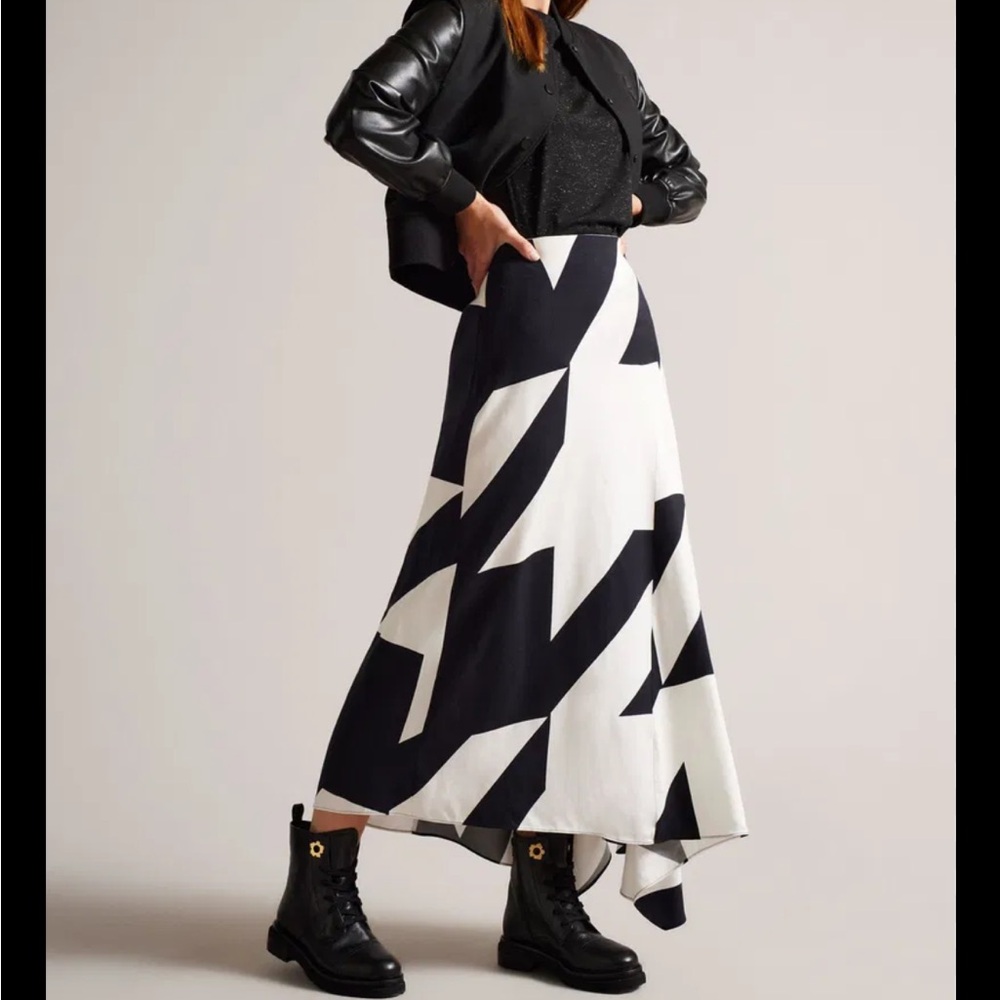Ted Baker Black and White Asymmetrical Pencil Skirt